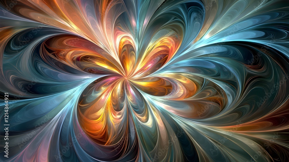 Fototapeta premium Abstract Swirling Fractal Art Teal Orange and Gold Hues