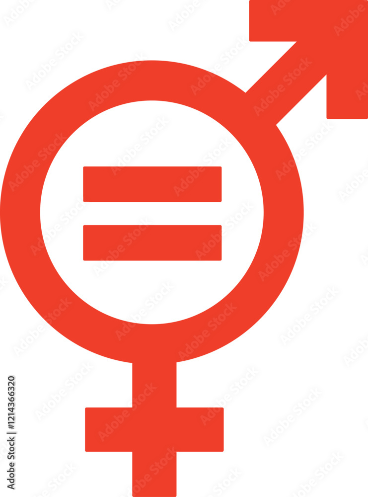 Fototapeta premium Gender equality sign. Community equal neutral symbol. Icon isolated on white background flat red vector illustration. 