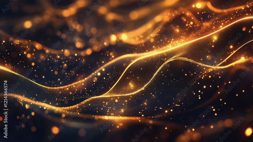 Fototapeta premium Abstract digital background electromagnetic wave background Innovation digital wave, information technology background and green luxury background with golden line decoration and curve light effect