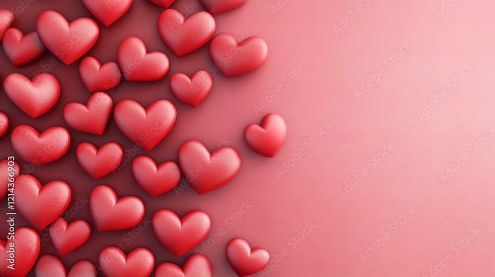 Close up of many red hearts on a pink background. The hearts are arranged in a way that they are overlapping each other, creating a sense of depth and dimension. The image conveys a feeling of love Close up of many red hearts on a pink background. The hearts are arranged in a way that they are overlapping each other, creating a sense of depth and dimension. The image conveys a feeling of love