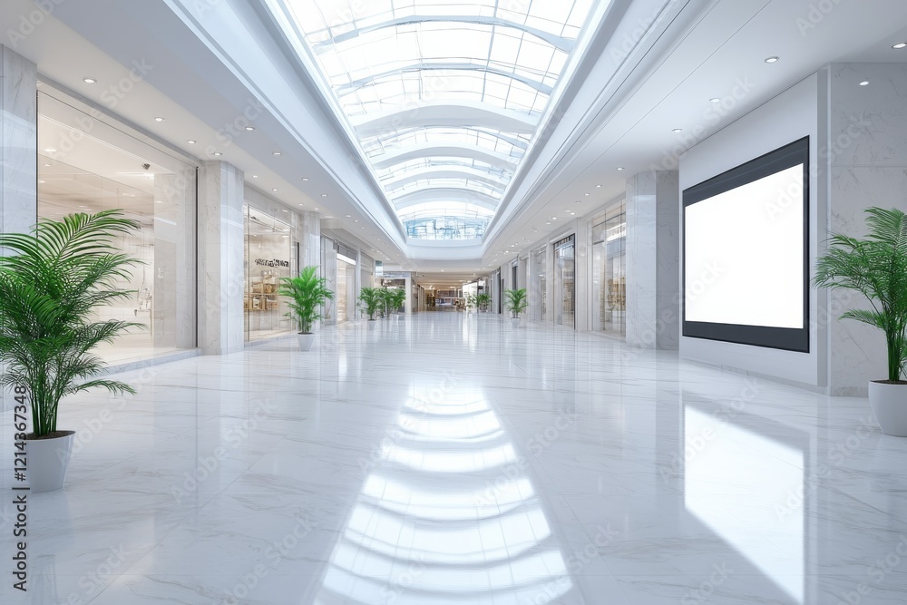 Sophisticated Mall Interior with Digital Billboard. Generative AI Sophisticated Mall Interior with Digital Billboard. Generative AI