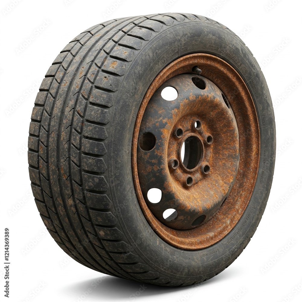 Old Rusty Car Wheel Isolated on White Background Old Rusty Car Wheel Isolated on White Background