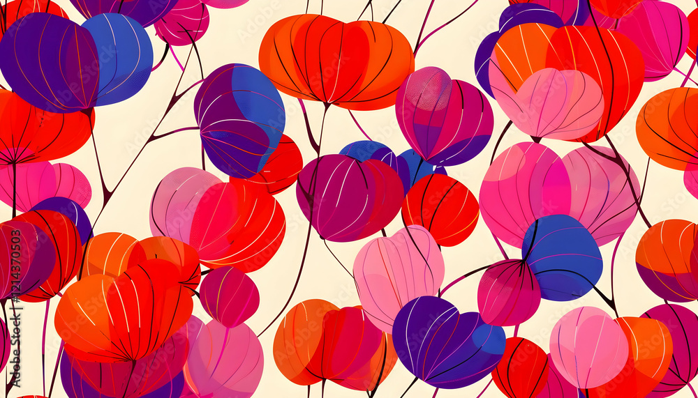 Obraz premium A vibrant pattern of colorful flowers in various shades against a light background.