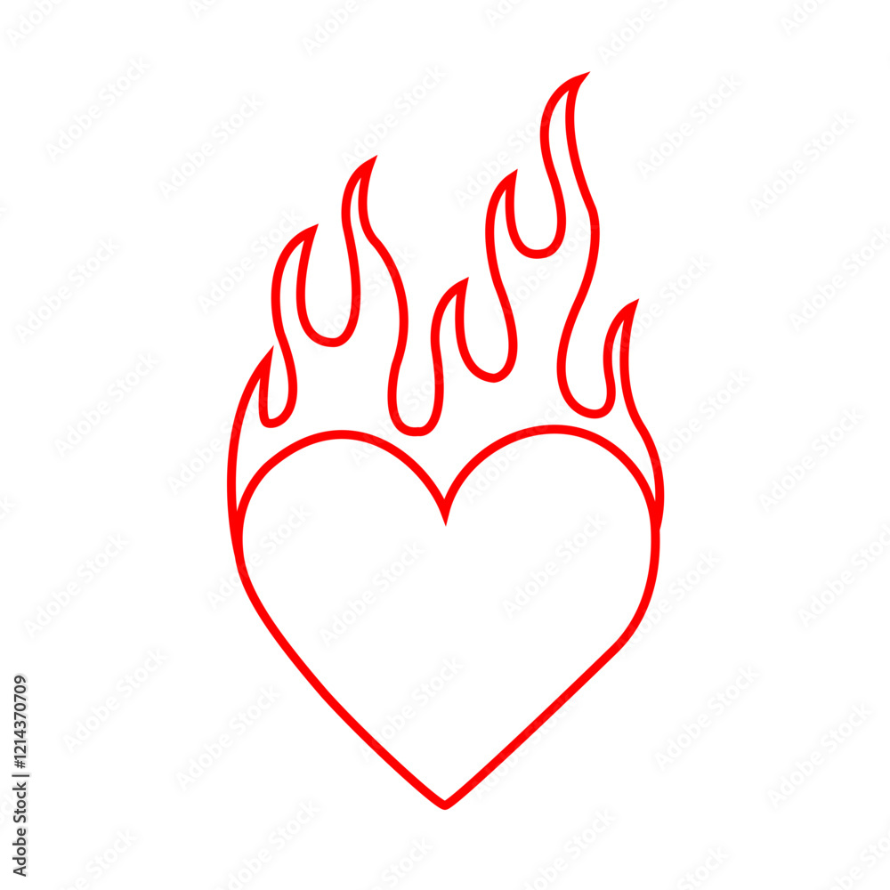 Fototapeta premium Heart on fire icon symbolizing passionate love and desire. Intense passion, heat, emotion. Representing fiery love and strong feelings. Romantic passion design. Valentine’s Day branding. Hot love co