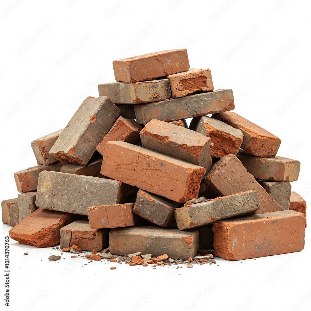 Old Bricks Pile Isolated on White Background Old Bricks Pile Isolated on White Background