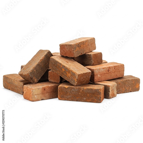 Old Bricks Pile Isolated on White Background