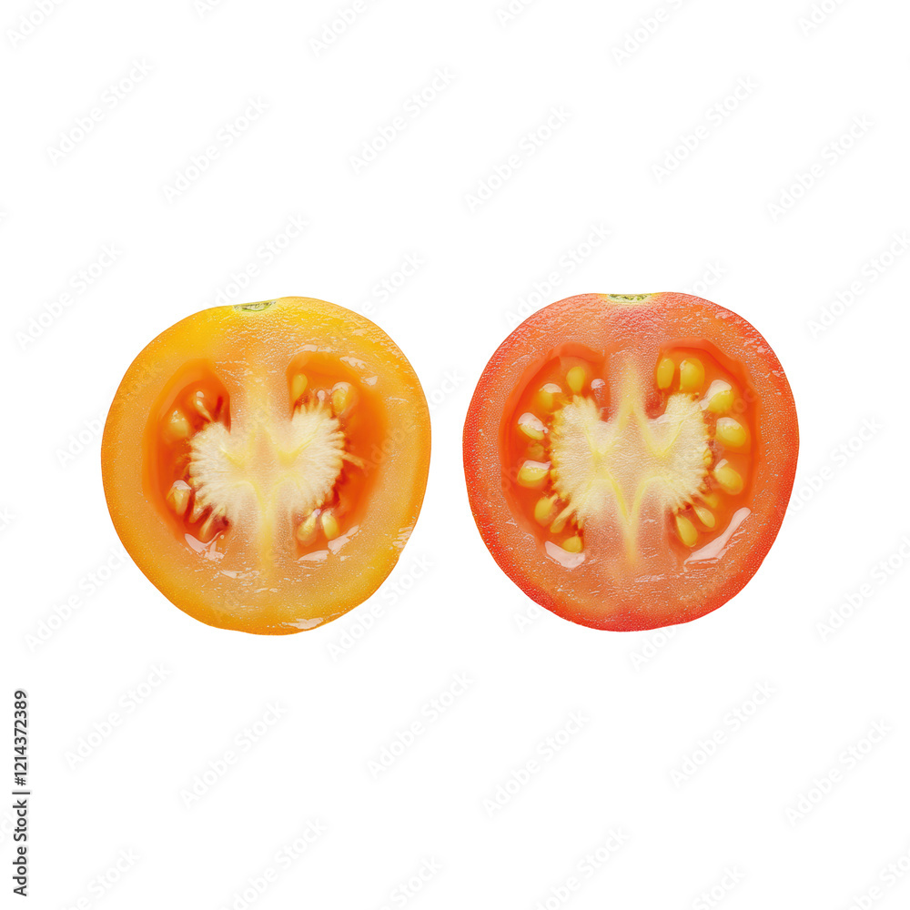 Isolated Tomato Halves in Red and Yellow Isolated Tomato Halves in Red and Yellow