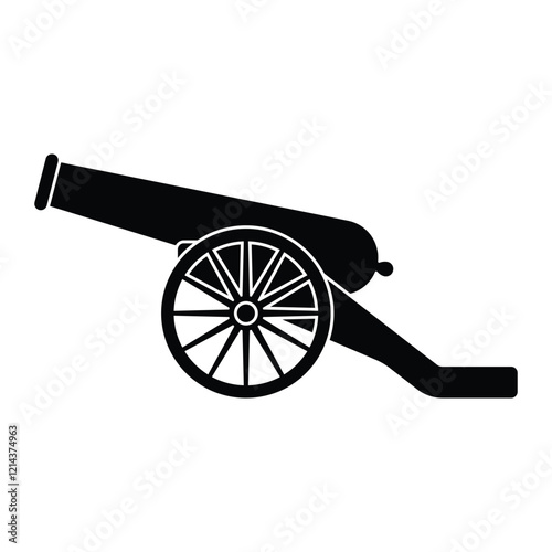 Ancient Cannon Vector Icon. Vintage Artillery Illustration. Black Silhouette Isolated on White Background.
