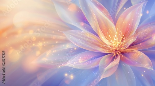 Dreamlike pastel flower with glowing center and soft bokeh background.