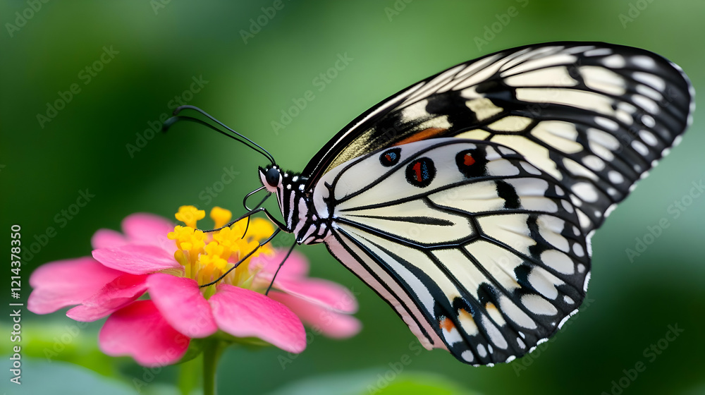Fototapeta premium A butterfly perched on a vibrant pink flower, showcasing nature's beauty.