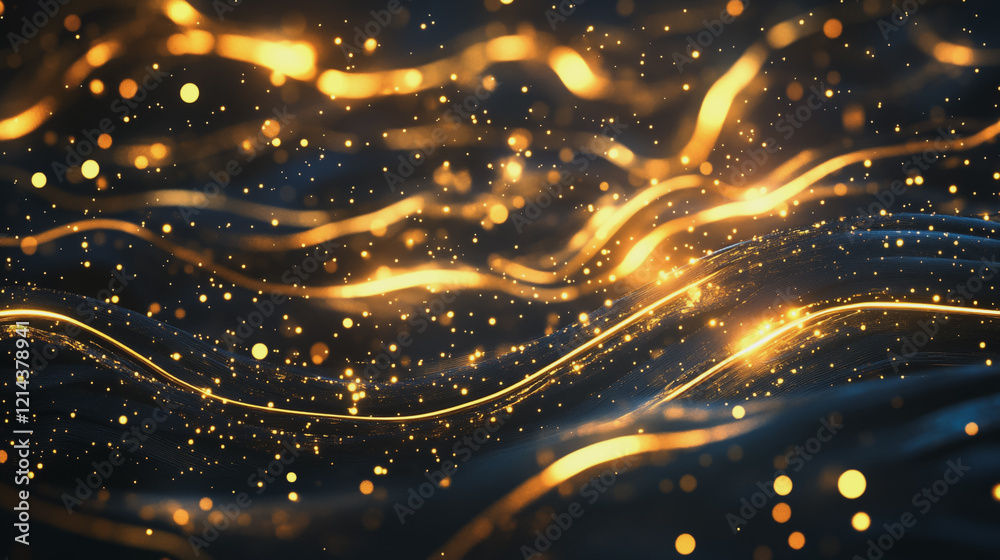 Fototapeta premium Abstract digital background electromagnetic wave background Innovation digital wave, information technology background and green luxury background with golden line decoration and curve light effect