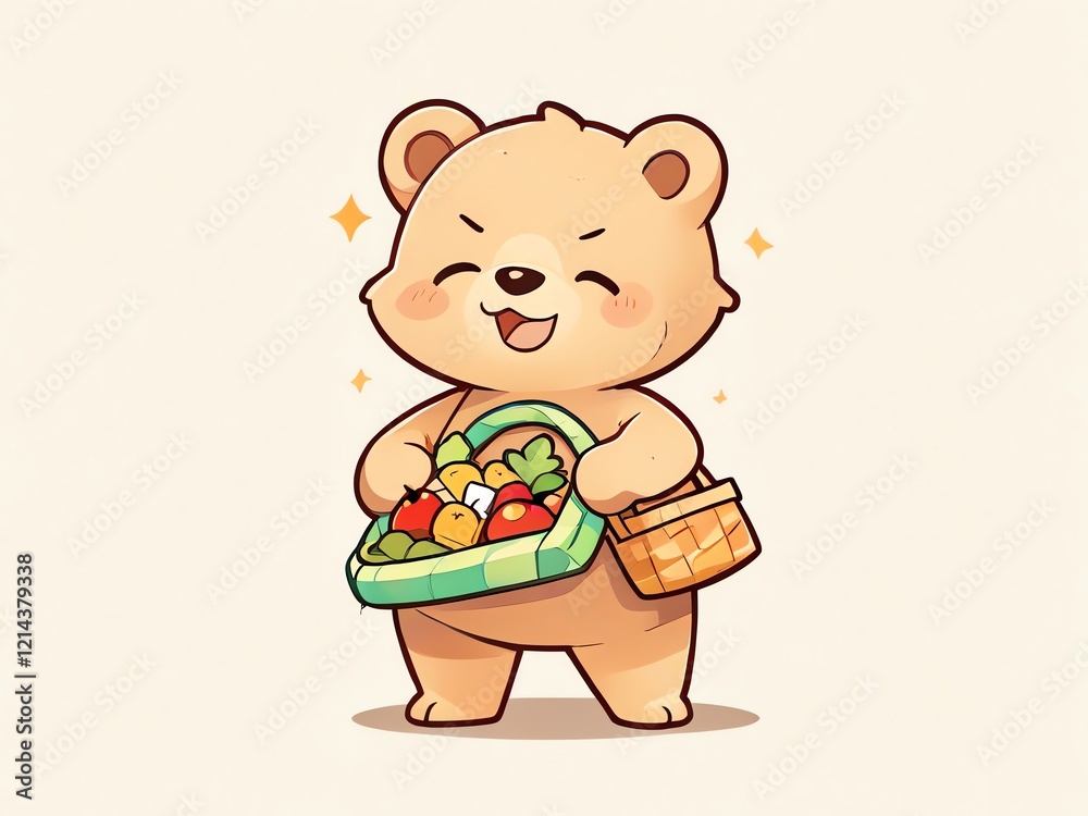 Adorable Bear with a Basket of Fruits and Vegetables Adorable Bear with a Basket of Fruits and Vegetables