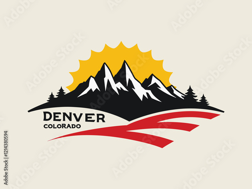 Denver Colorado Skyline with Rocky Mountains and Ski Slopes Vector Illustration