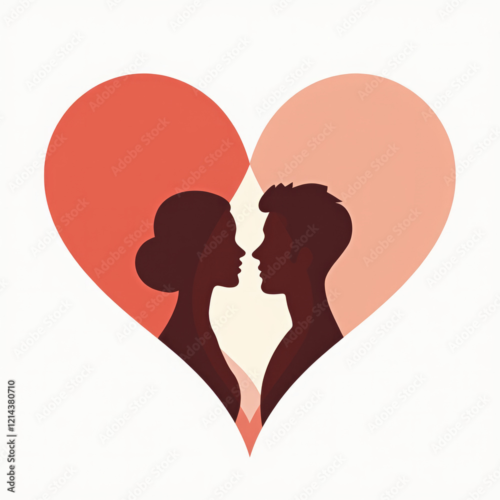 Abstract Heart-Shaped Design Containing a Couple’s Silhouettes in Flat Design Style Abstract Heart-Shaped Design Containing a Couple’s Silhouettes in Flat Design Style