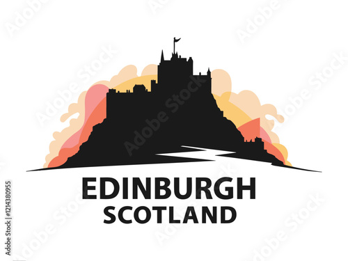 Edinburgh Scotland Skyline with Castle Silhouette and Rocky Hill Vector Illustration