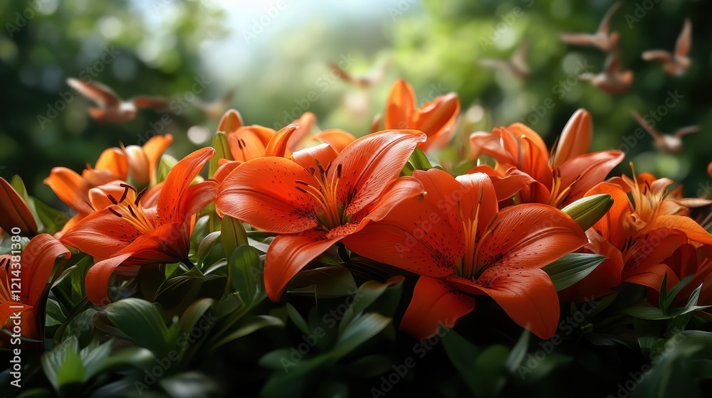 A stunning close-up of vivid orange lilies showcases their intricate details and vibrant colors, embodying the beauty of nature in full bloom and vitality. A stunning close-up of vivid orange lilies showcases their intricate details and vibrant colors, embodying the beauty of nature in full bloom and vitality.
