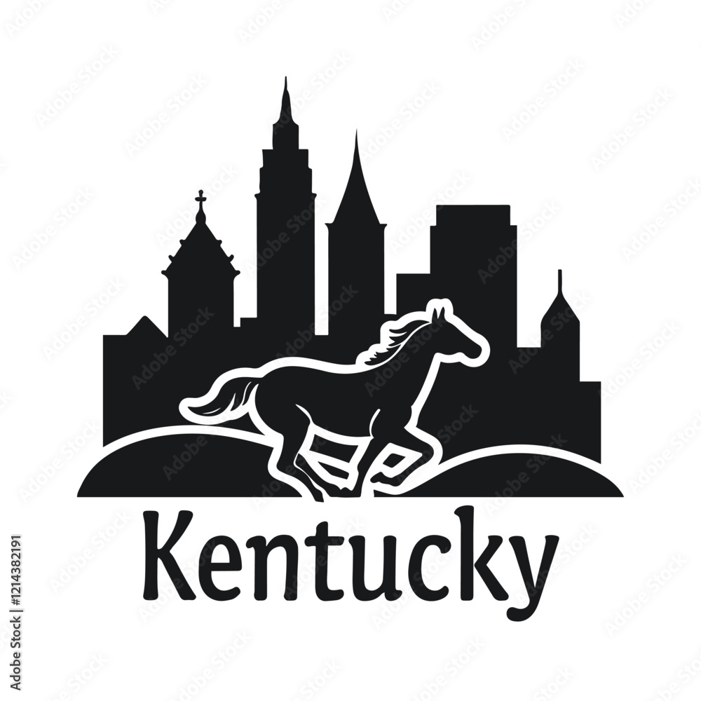 Obraz premium Louisville Kentucky Skyline with Churchill Downs and Galloping Horse