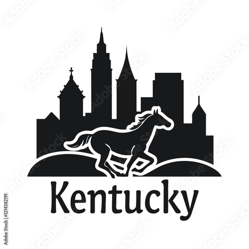 Louisville Kentucky Skyline with Churchill Downs and Galloping Horse
