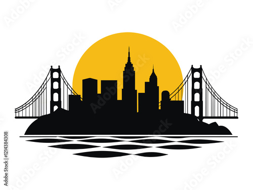 San Francisco California Skyline with Golden Gate Bridge