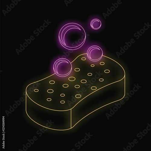 Neon sponge with bubbles creating cleaning foam for housekeeping