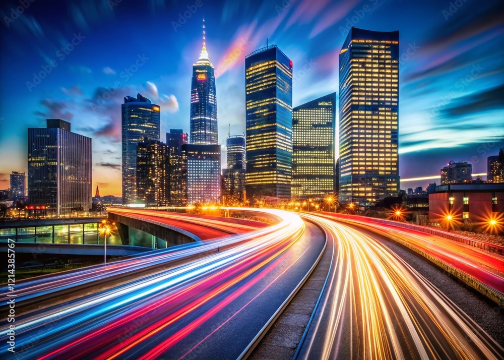 Fototapeta premium Long Exposure Cityscape: Business Annual Report Brochure Flyer Design Template