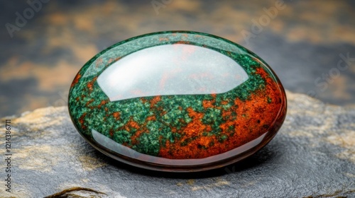 Close-up of Polished Bloodstone Gemstone on Dark Surface photo