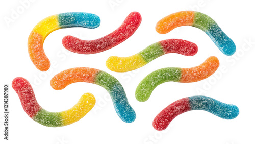 Falling sour gummy worms isolated