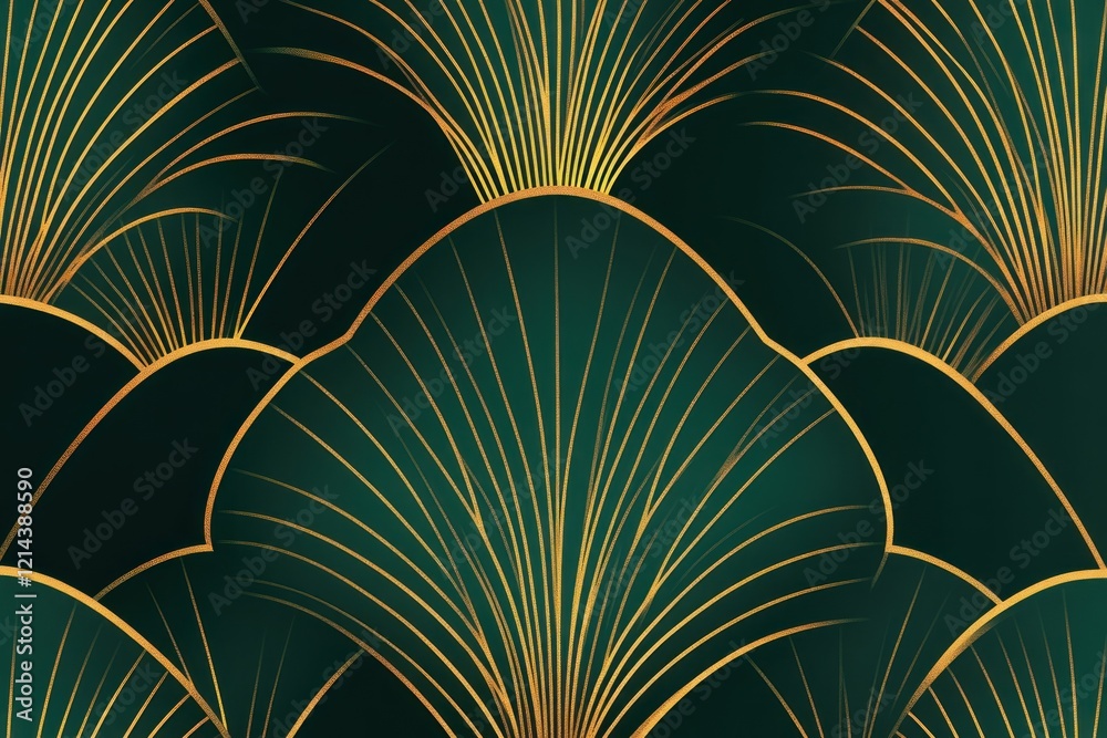 Elegant gold and teal Art Deco seamless pattern.