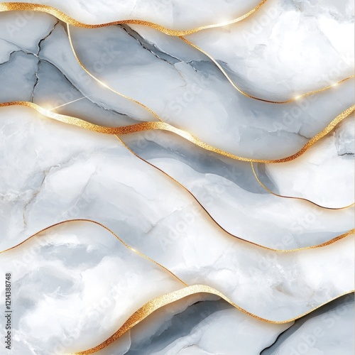 Elegant gold lines on white marble texture.