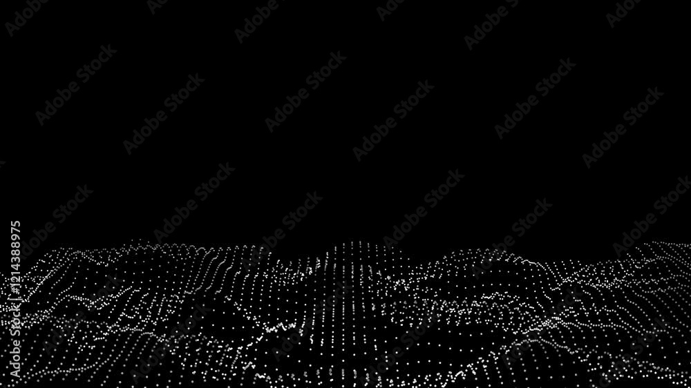 White point wave pattern on black backdrop. Suitable for tech concepts, data visualization, abstract backgrounds, digital designs, presentations, and modern themes.
