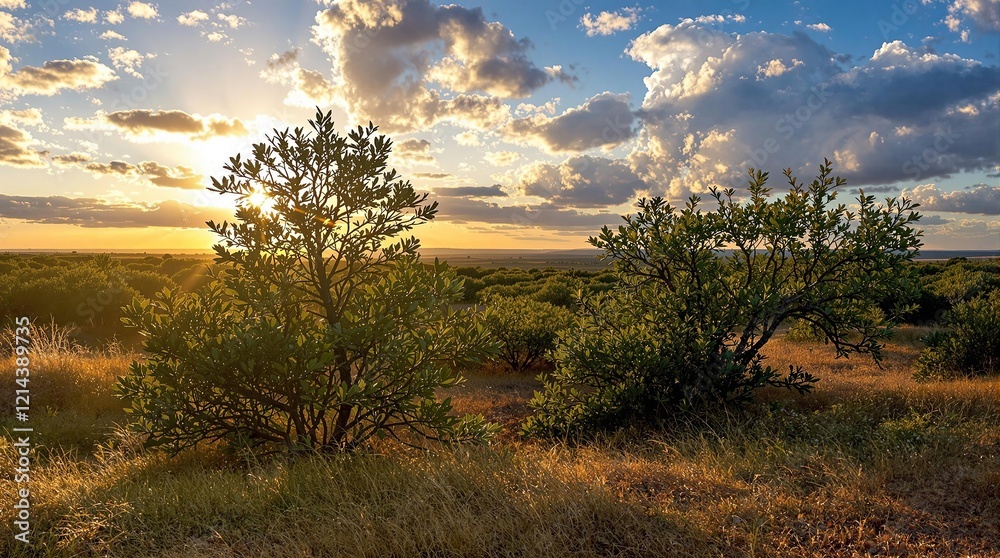 Sunset over the Texas Plains: A breathtaking panorama of the Texas plains at sunset, showcasing the warm golden light illuminating the landscape. Sunset over the Texas Plains: A breathtaking panorama of the Texas plains at sunset, showcasing the warm golden light illuminating the landscape.