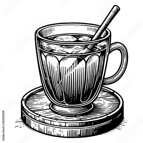 Glass Mug with Drink on Coaster vector