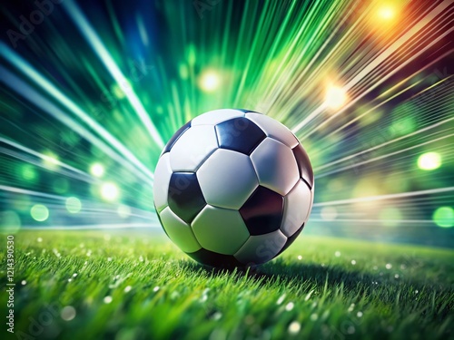 Long Exposure Soccer Ball on Lush Green Grass Field - Sports Background