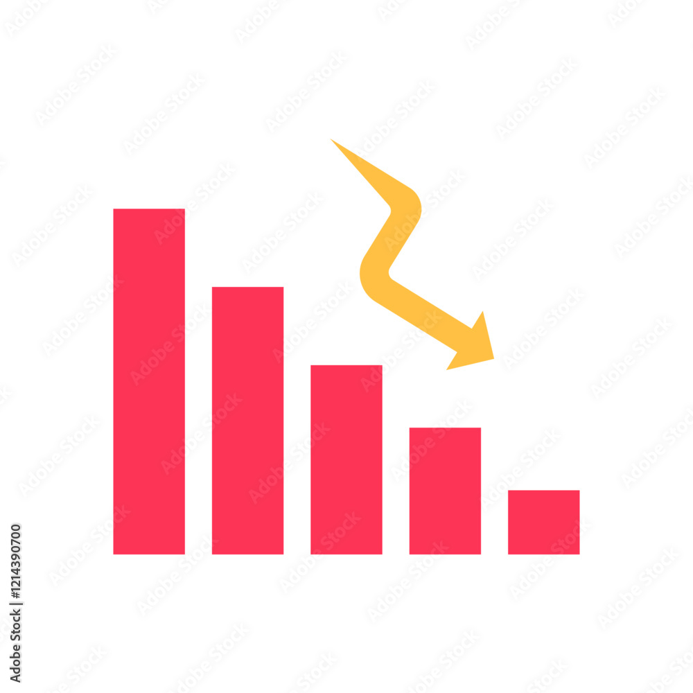 Decreasing Bar Graph With Downward Arrow In Flat Vector Illustration Symbolizing Economic Decline, Business Loss, And Financial Crisis, Isolated On White Background Decreasing Bar Graph With Downward Arrow In Flat Vector Illustration Symbolizing Economic Decline, Business Loss, And Financial Crisis, Isolated On White Background