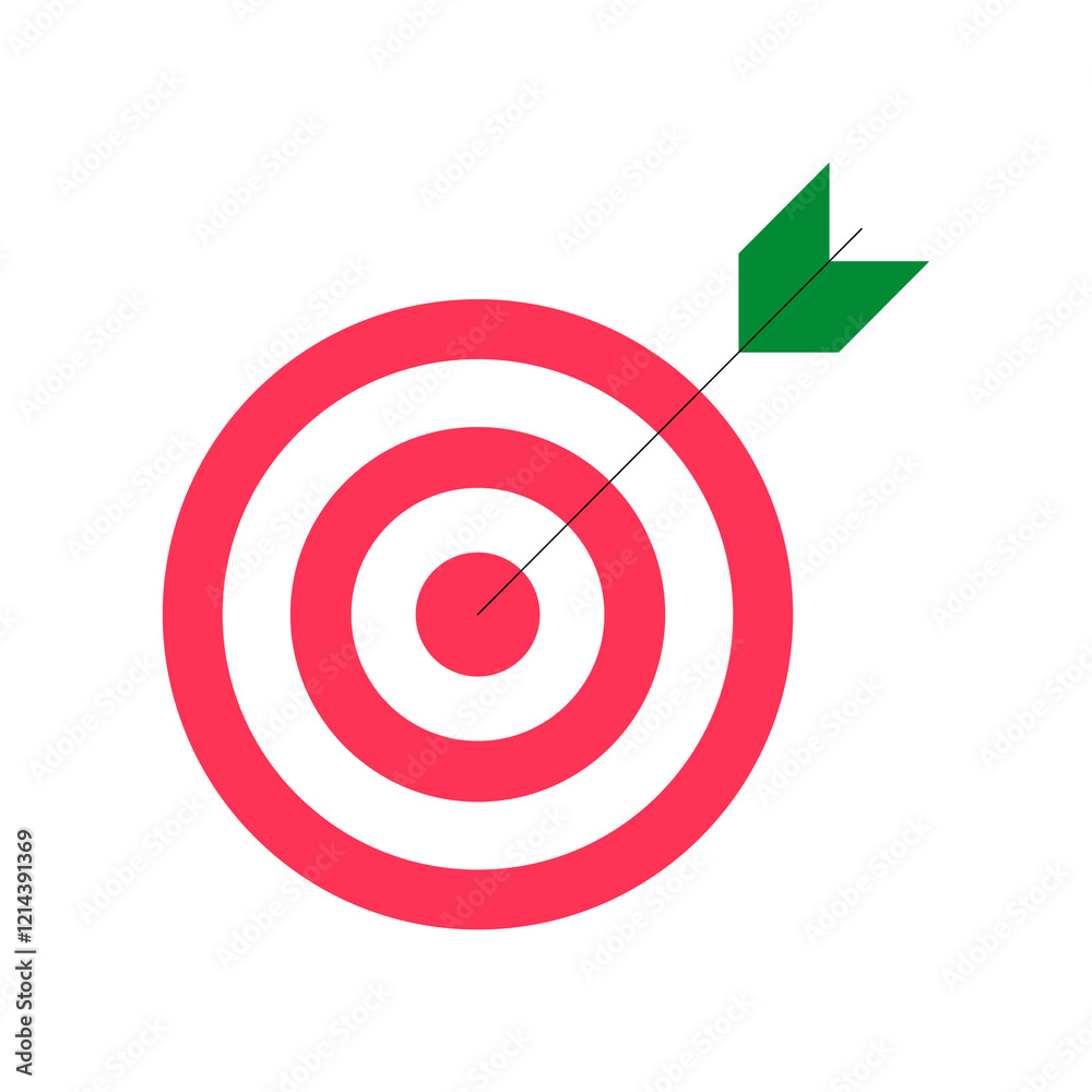 Red Target With Green Arrow In Flat Vector Illustration Symbolizing Precision, Focus, And Success, Isolated On White Background Red Target With Green Arrow In Flat Vector Illustration Symbolizing Precision, Focus, And Success, Isolated On White Background