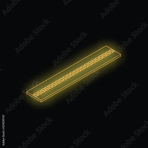 Neon yellow isometric ram module glowing on a black background