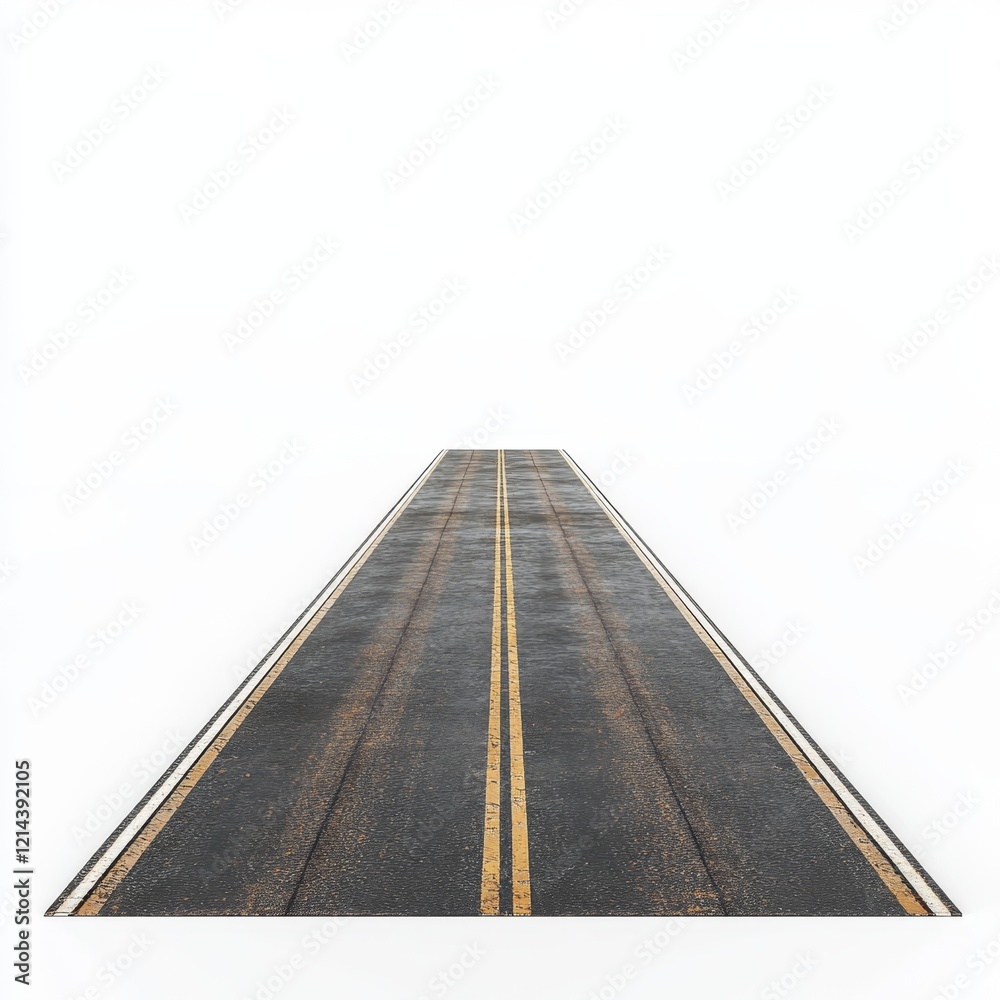 Fototapeta premium Empty Road with Two Yellow Lines Under Clear White Sky