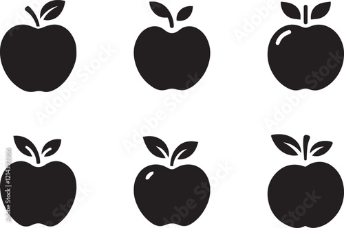 Fruit apple silhouette bundle solid black png isolated on transparent white background, cut out