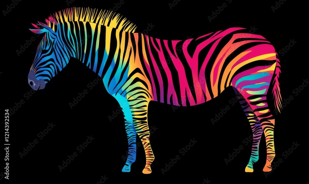 Fototapeta premium Colorful wild zebra silhouette on solid black background