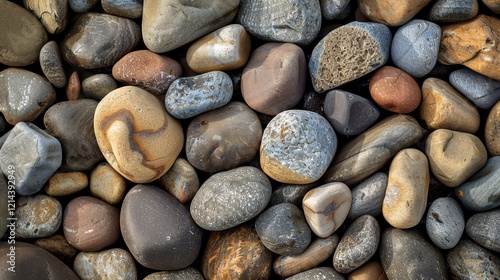 A collection of smooth, rounded stones in various shades of brown, gray, and white. photo