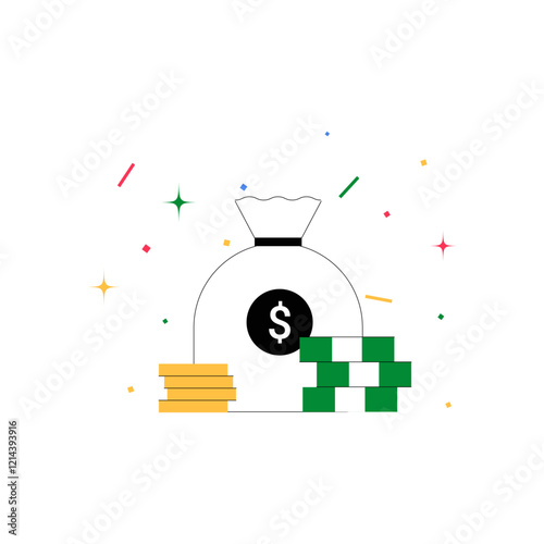 Money Bag With Coins And Cash In Flat Vector Illustration Symbolizing Wealth, Savings, And Financial Growth, Isolated On White Background