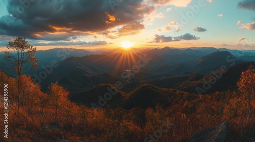 Stunning sunset overlooking great smoky mountains national park high fidelity panorama autumn landscape scenic viewpoint