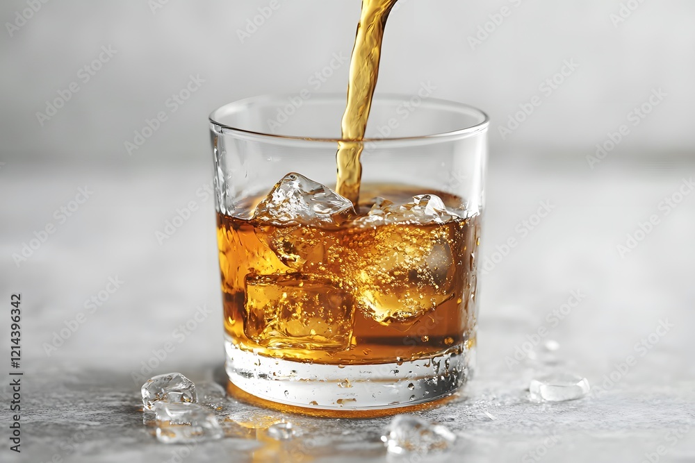 Refreshing Whiskey Pour Over Ice Cubes - Perfect for Bar Menus and Beverage Promotions Refreshing Whiskey Pour Over Ice Cubes - Perfect for Bar Menus and Beverage Promotions