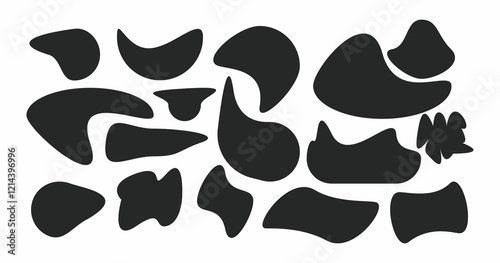 Set of abstract organic shapes. Vector liquid shadows random shapes. Black cube drops simple shapes. vector illustration isolate on white background.