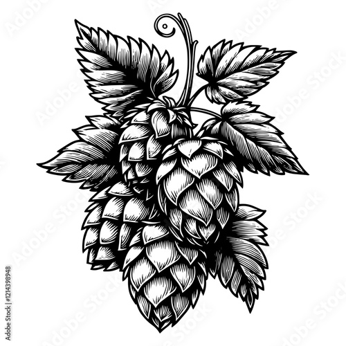 Hops Plant Leaves engraving vector illustration
