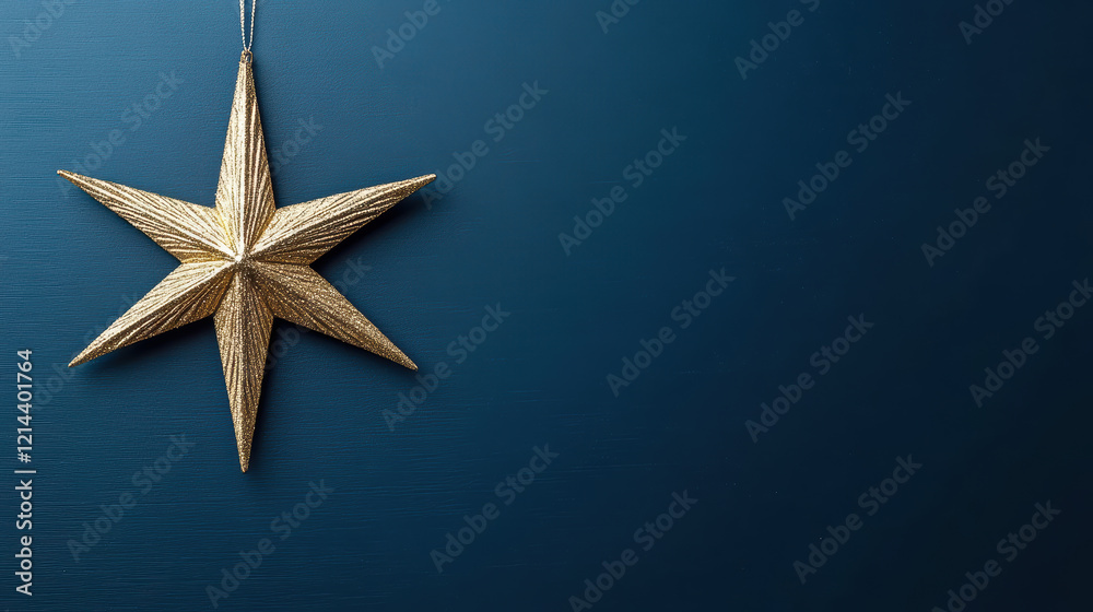 Golden star decoration on deep navy background, perfect for festive occasions Golden star decoration on deep navy background, perfect for festive occasions