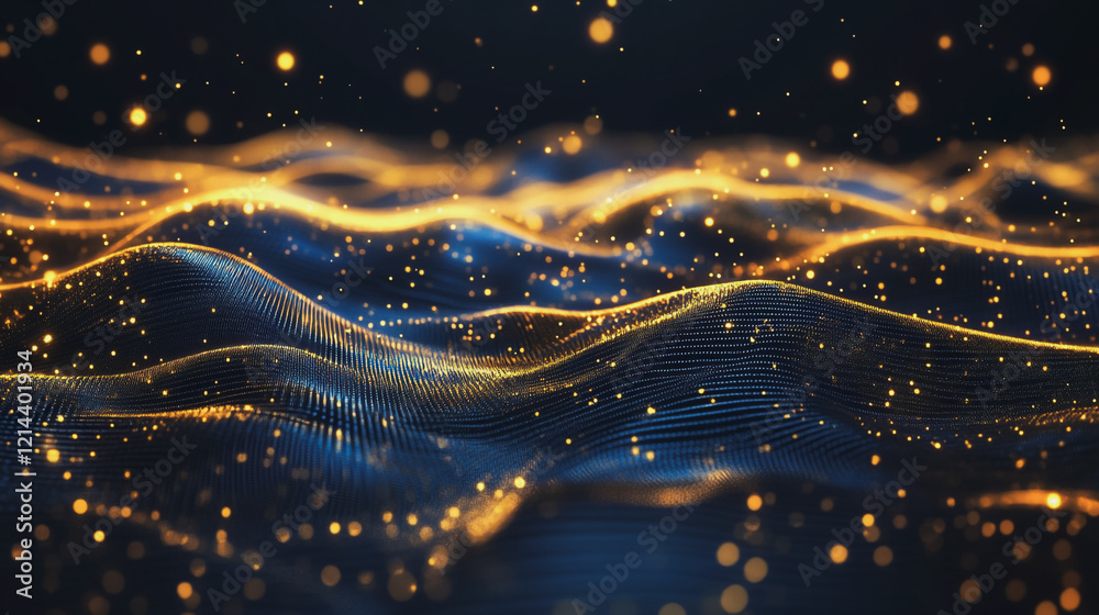 Naklejka premium Abstract digital background electromagnetic wave background Innovation digital wave, information technology background and green luxury background with golden line decoration and curve light effect