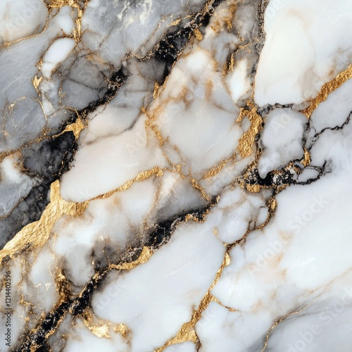 Elegant gray and white marble with gold veins.
