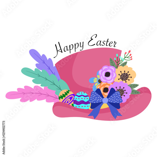 Pink Easter bonnet for Easter decoration vector illustration.