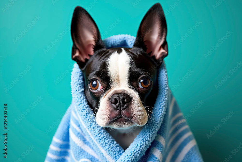 Boston Terrier with towel Boston Terrier with towel